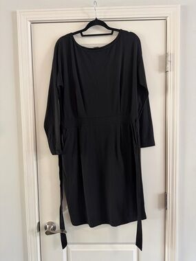 Everyday Black Long-Sleeve Tie-Waist Dress